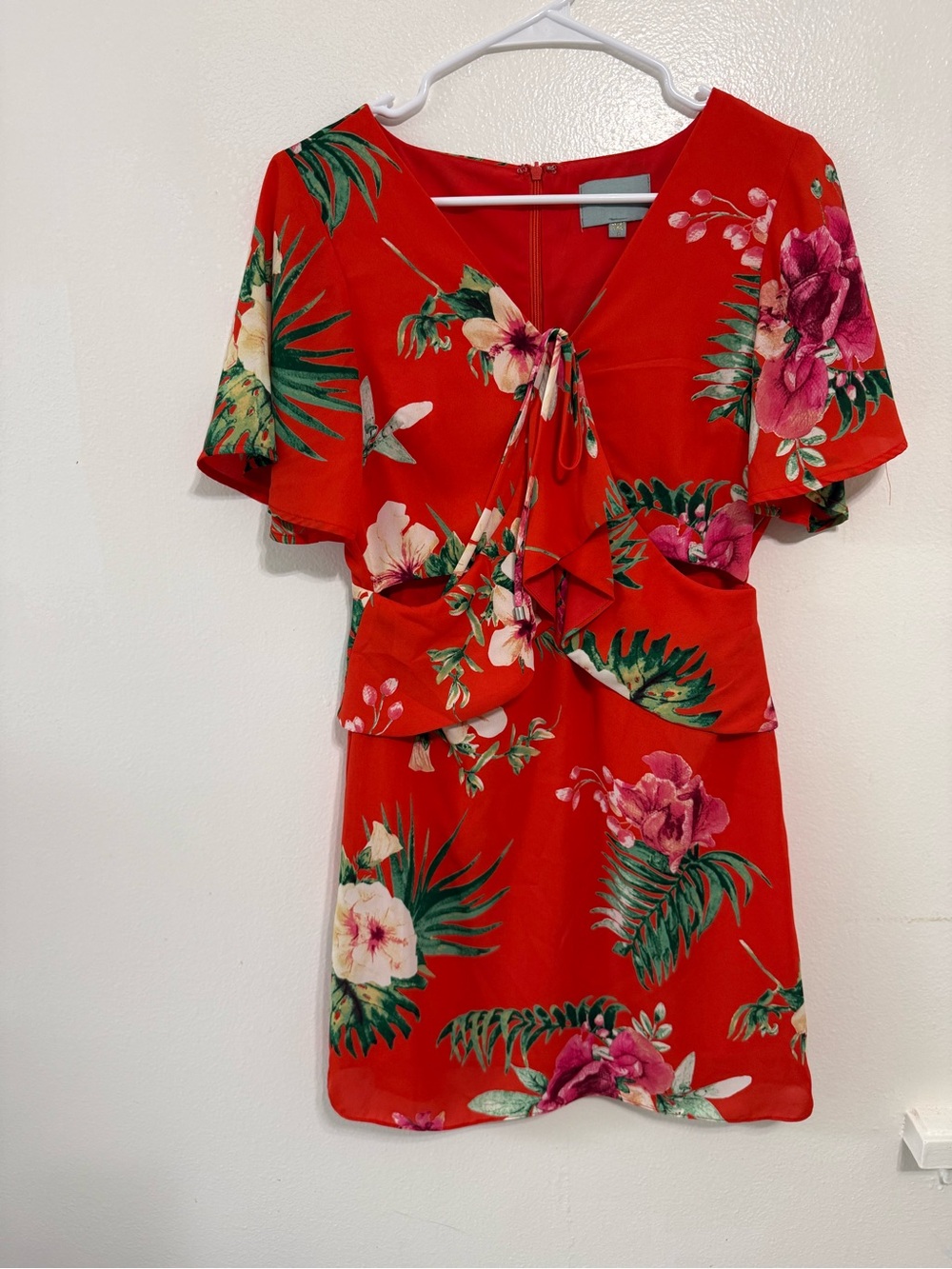 Skies Are Blue Red Tropical Floral Mini Dress